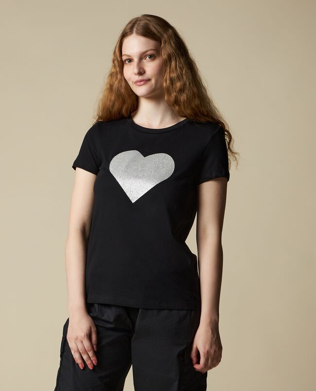 T-shirt in puro cotone con stampa glitter donna carousel 0