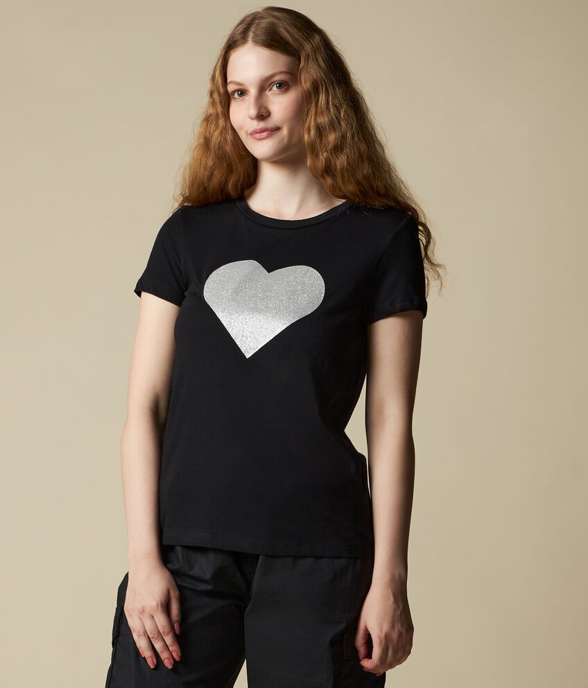 T-shirt in puro cotone con stampa glitter donna double 1 