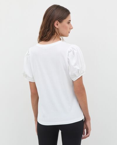 T-shirt con maniche plissé in puro cotone donna detail 1