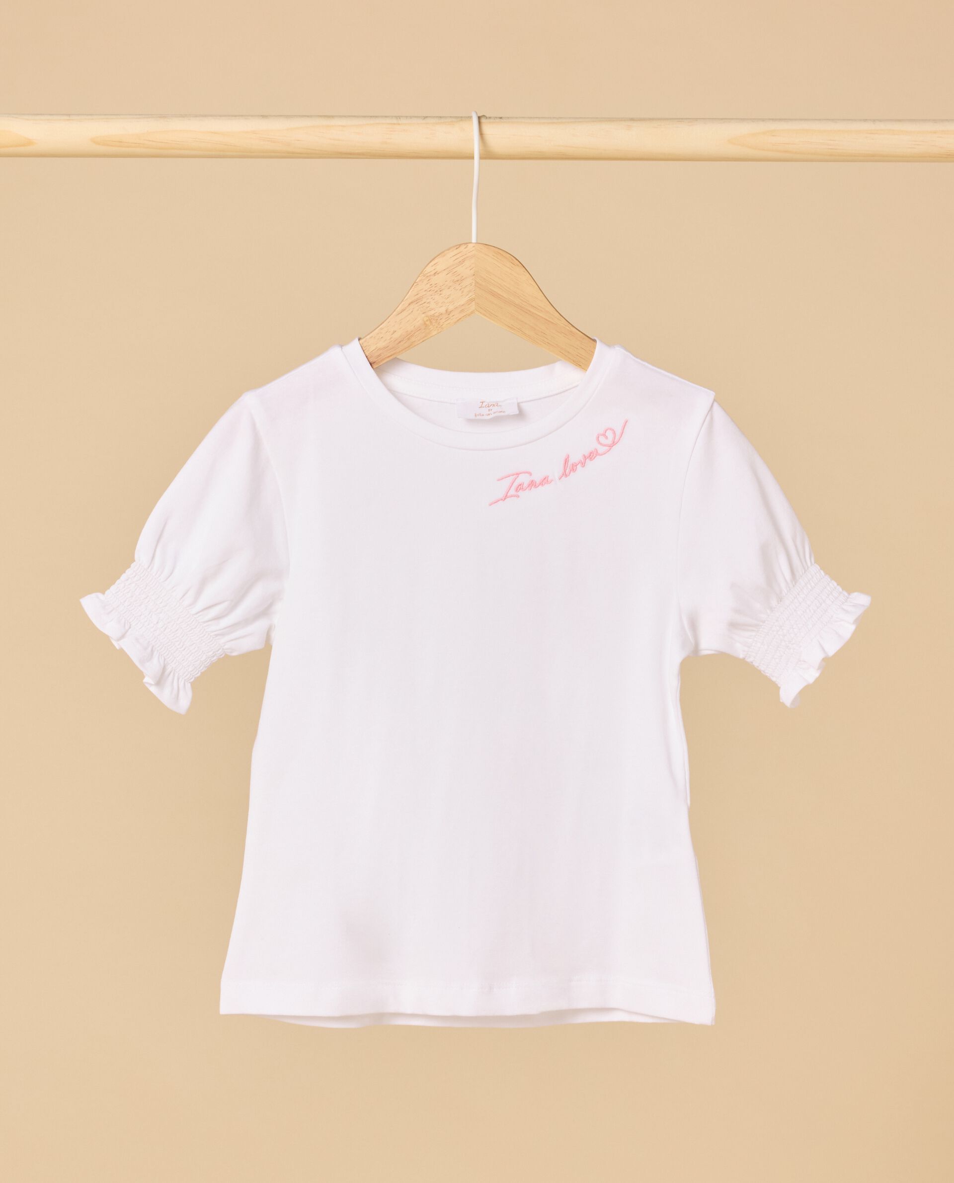 T-shirt IANA in cotone stretch con ricamo e punto smock bambina
