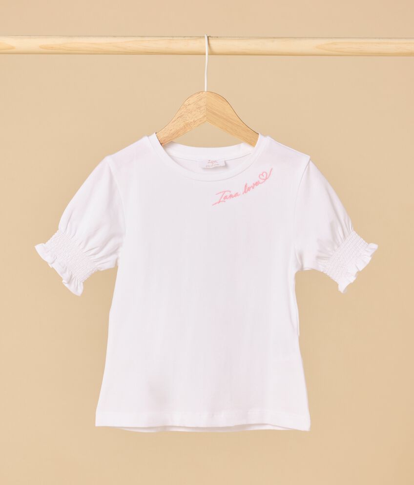 T-shirt IANA in cotone stretch con ricamo e punto smock bambina double 1 