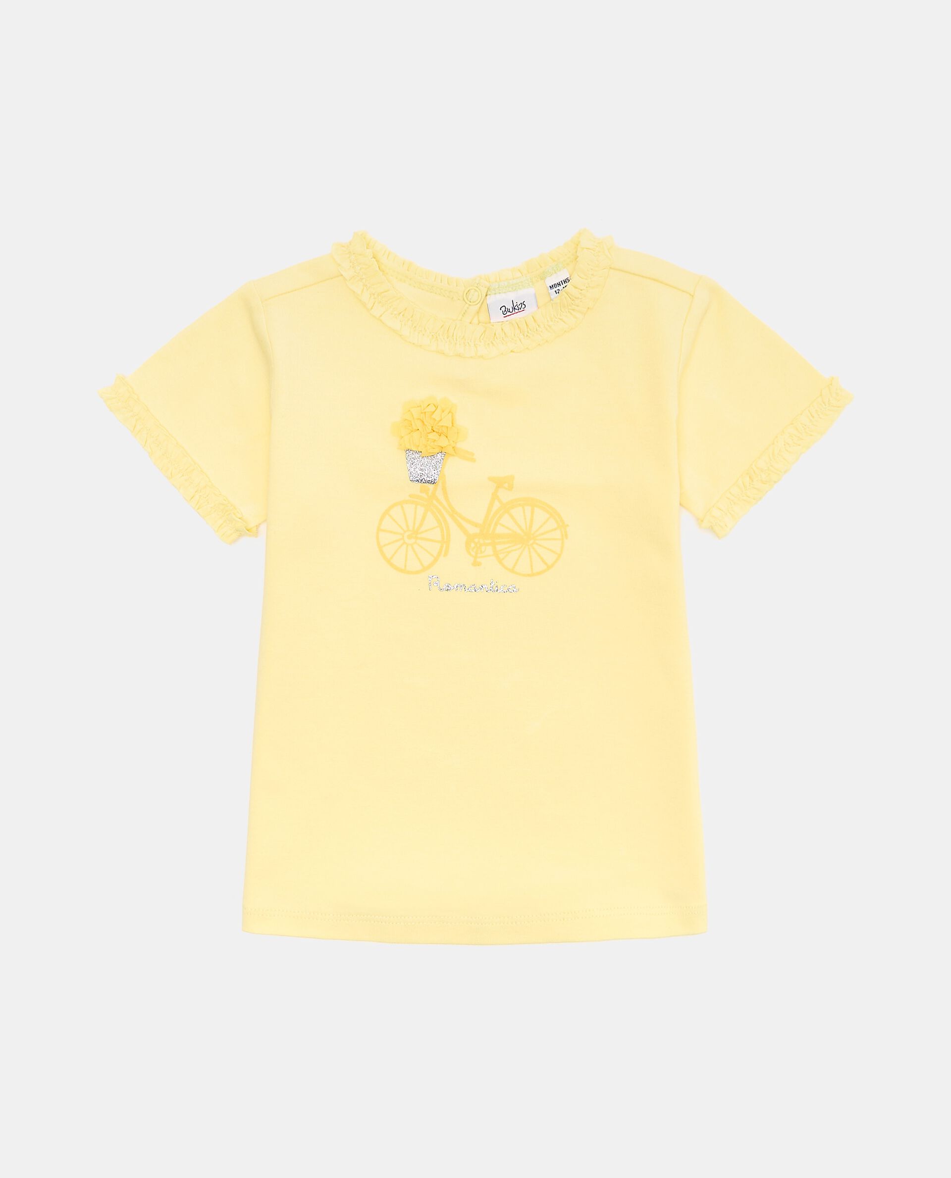 T-shirt con stampa e bordi arricciati in cotone elasticizzato neonata