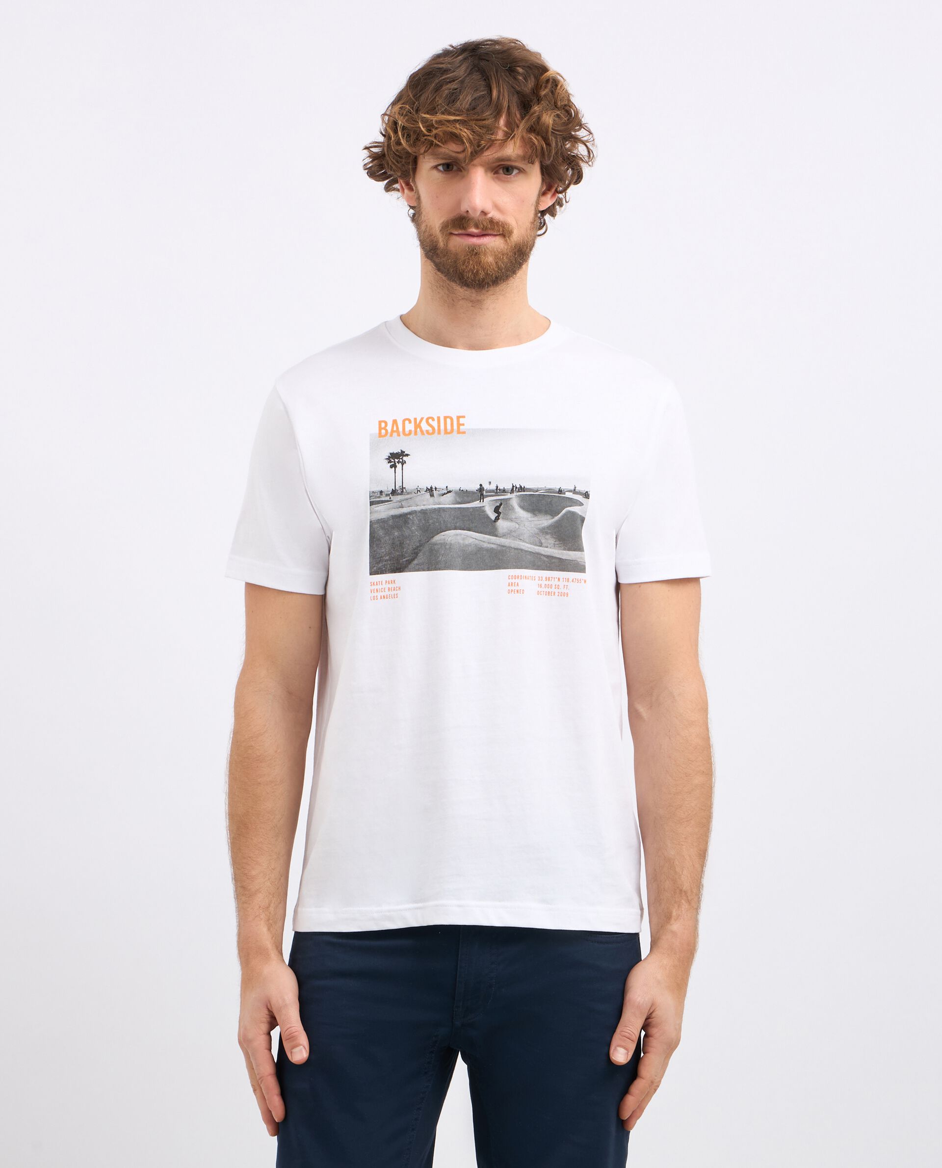 T-shirt girocollo in puro cotone con stampa uomo