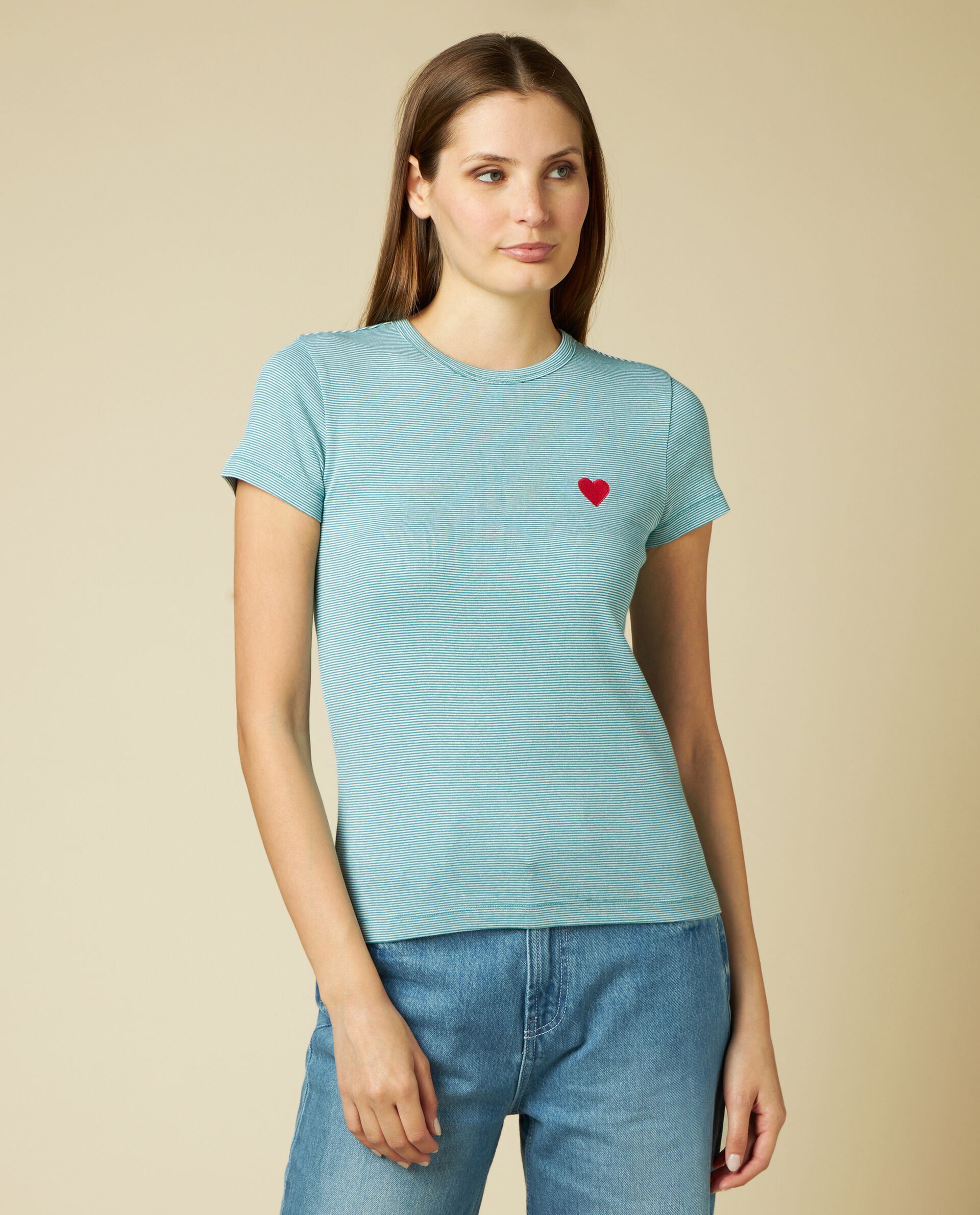 T-shirt a righe con patch donna