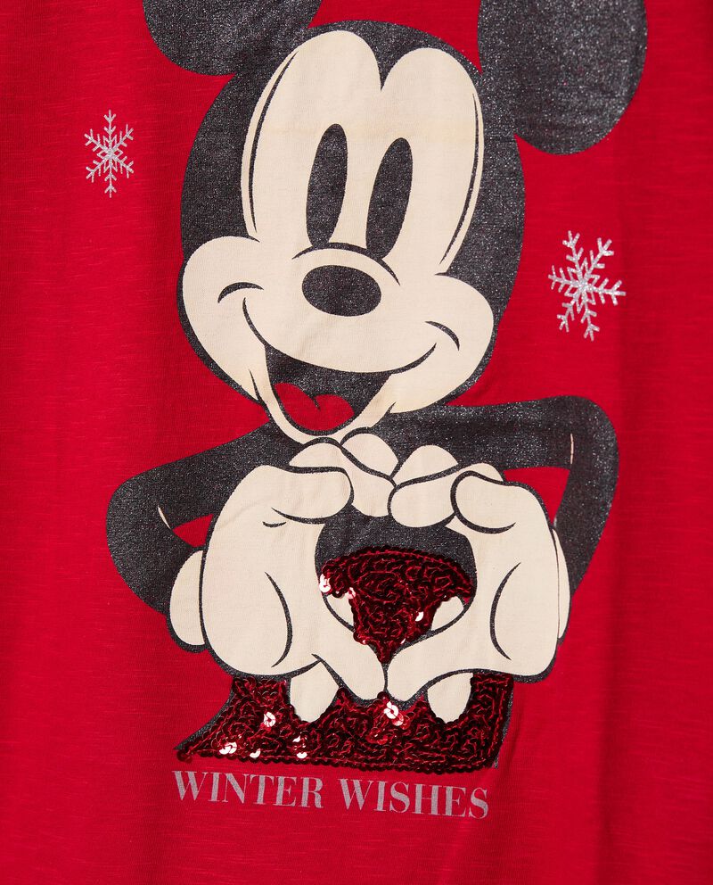 T-Shirt con stampa Mickey Mouse natalizia donna single tile 1 cotone