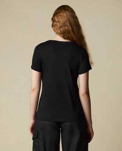 T-shirt in puro cotone con stampa glitter donna detail 1