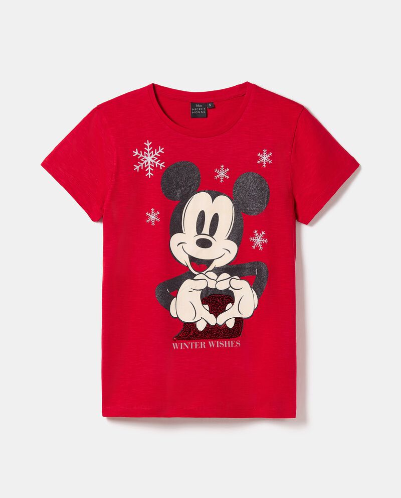 T-Shirt con stampa Mickey Mouse natalizia donna single tile 0 cotone
