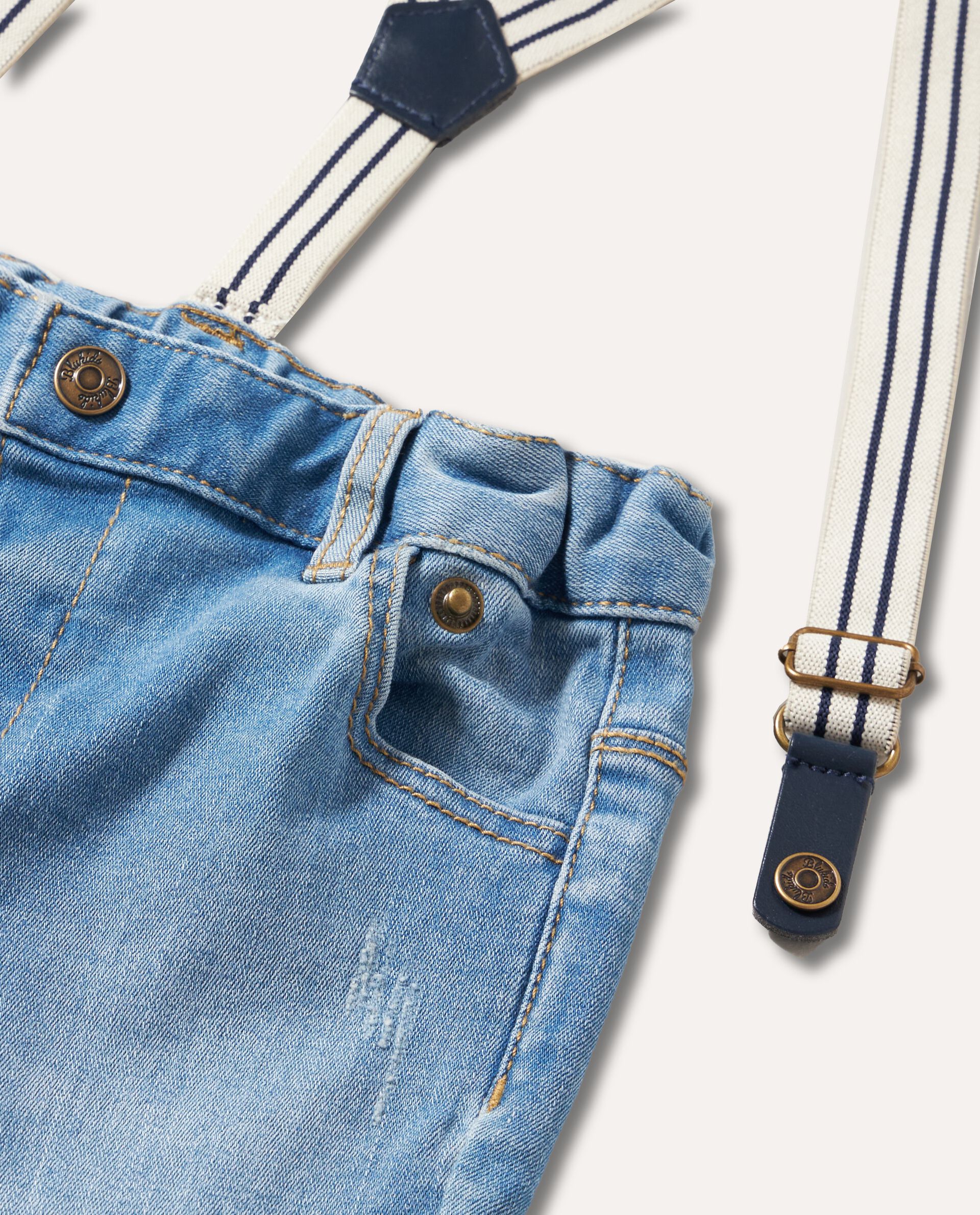 Jeans con bretelle in misto cotone neonato