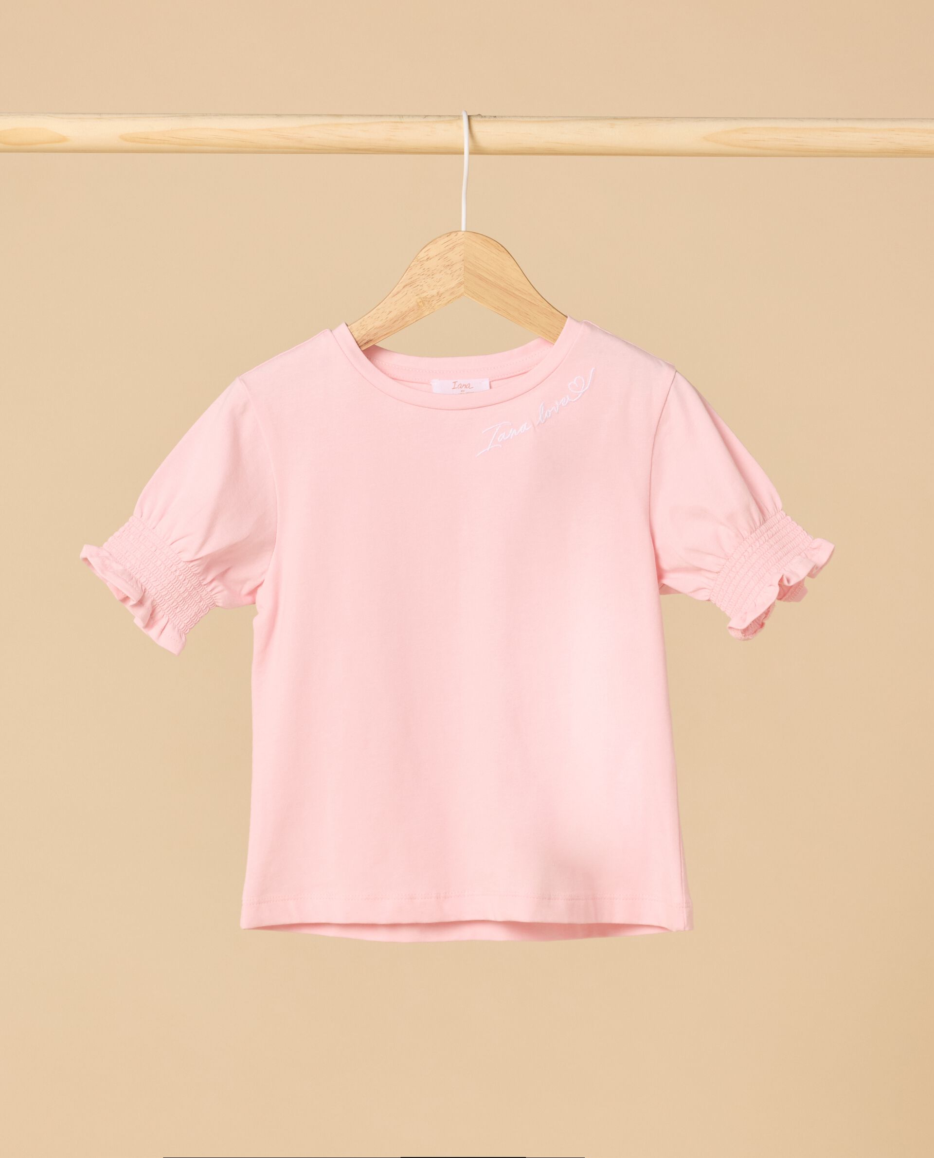 T-shirt IANA in cotone stretch con ricamo e punto smock bambina