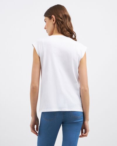 T-shirt smanicata in puro cotone con strass donna detail 1