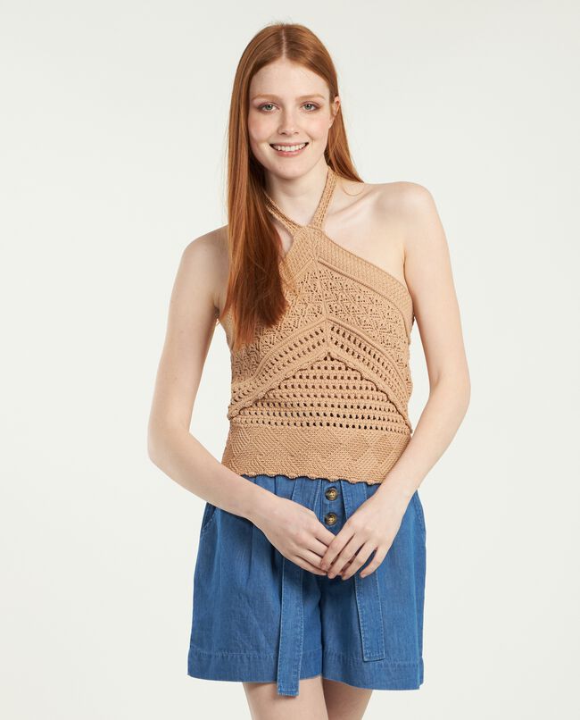 Top cropped in misto cotone donna carousel 0