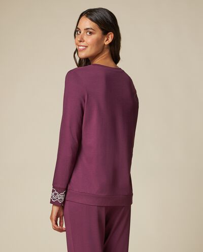 T-shirt pigiama con inserto in pizzo ricamato donna detail 1