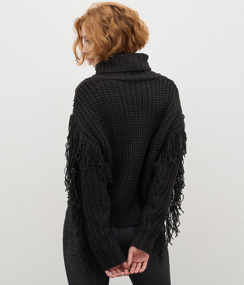 Maglione tricot a collo alto con frange donna double 2 