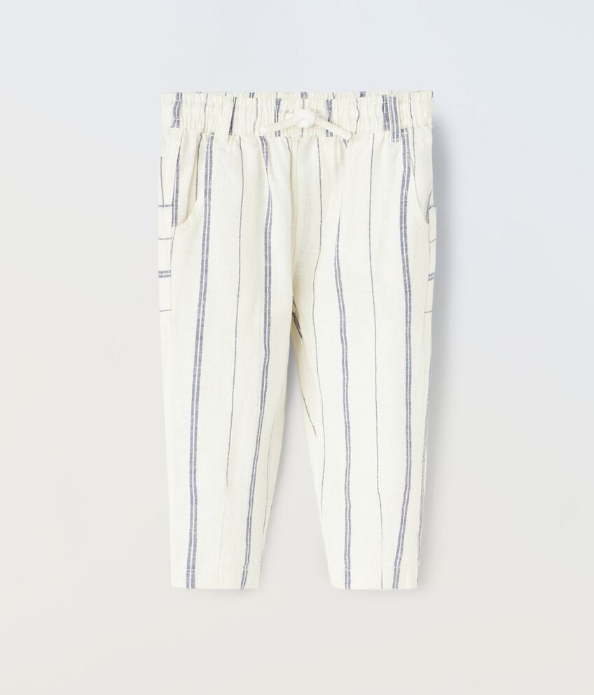Pantaloni rigati in misto lino neonato double 1 lino