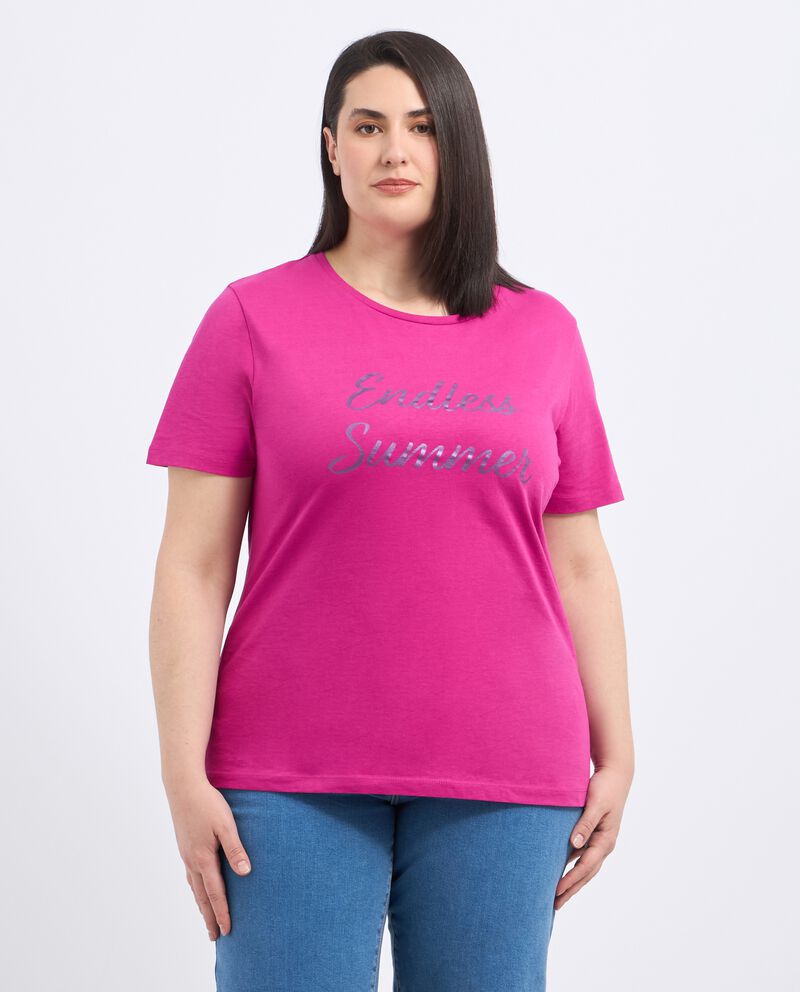 T-shirt in puro cotone con stampa foil donna curvy cover