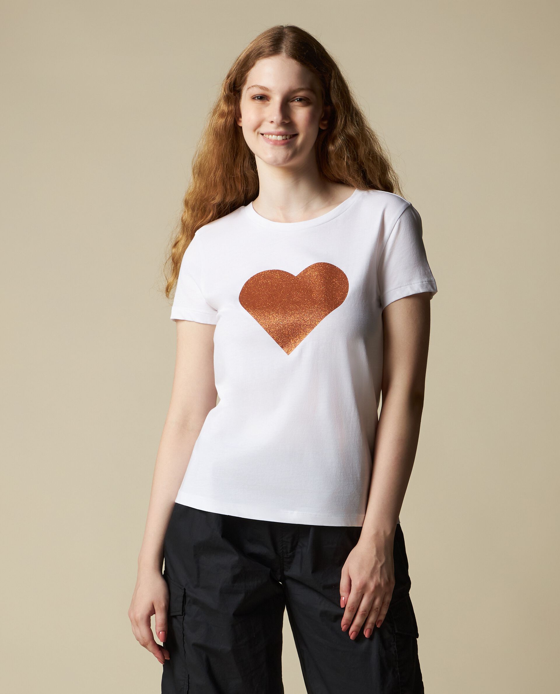 T-shirt in puro cotone con stampa glitter donna