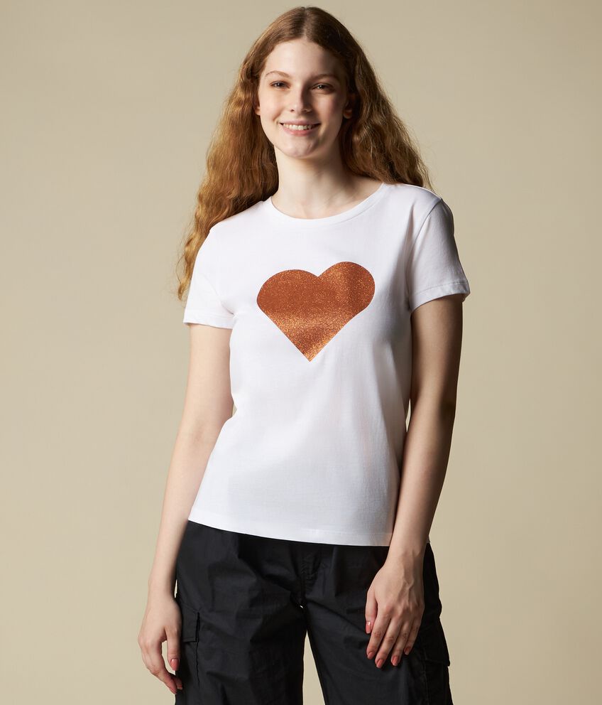 T-shirt in puro cotone con stampa glitter donna double 1 