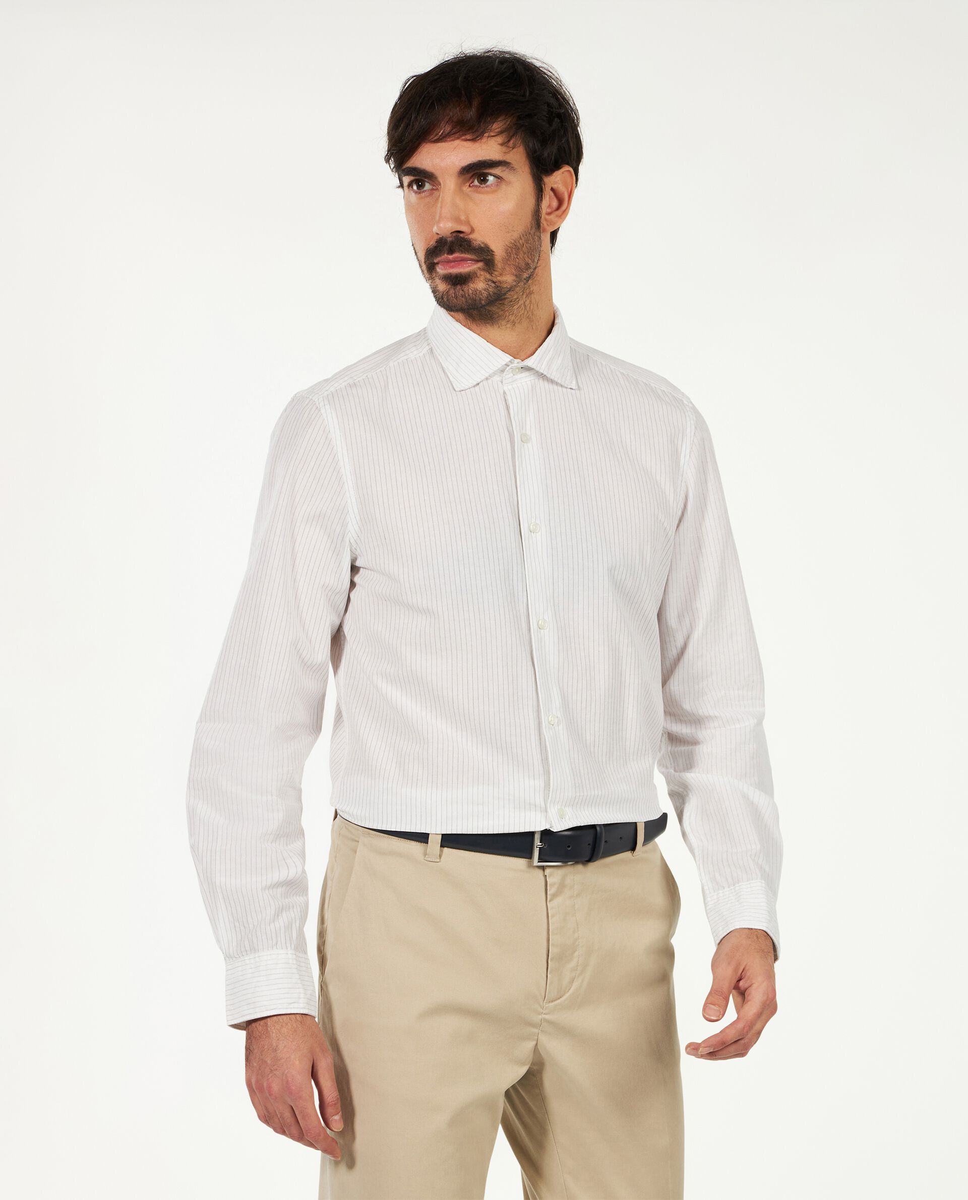 Camicia slim Rumford a righe in cotone misto lino uomo