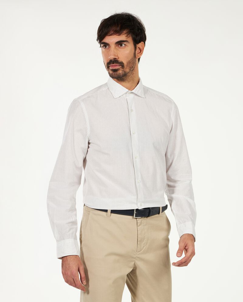 Camicia slim Rumford a righe in cotone misto lino uomo single tile 0 lino