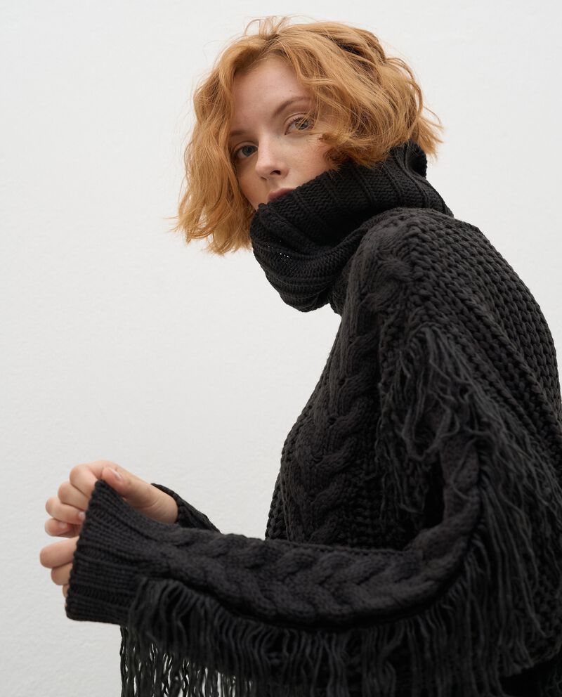 Maglione tricot a collo alto con frange donnadouble bordered 2 