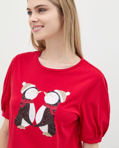 T-shirt puro cotone con maniche a palloncino donna detail 2