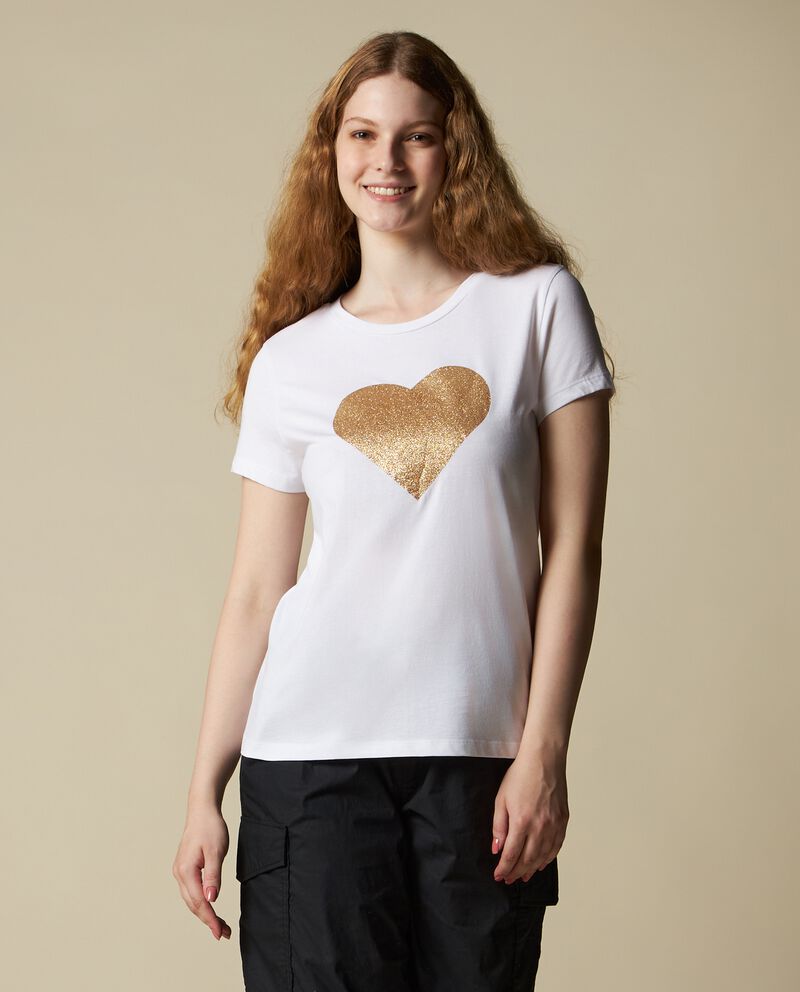T-shirt in puro cotone con stampa glitter donna cover