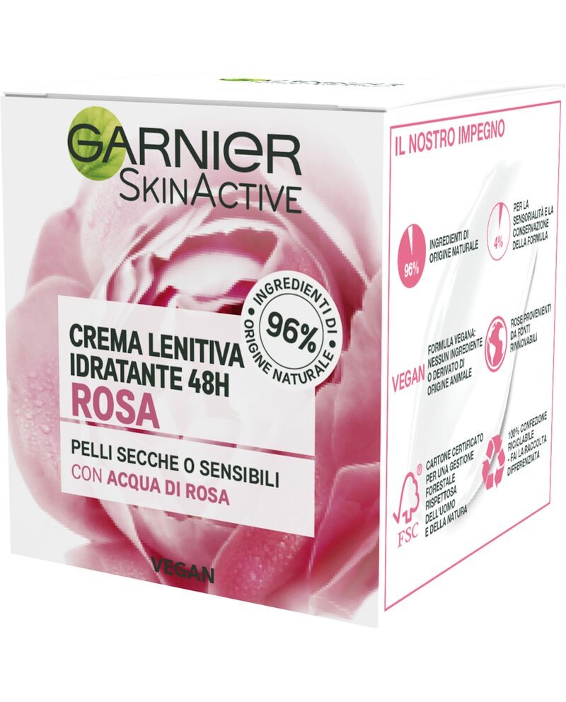 Garnier Crema Viso Idratante Lenitiva SkinActive, Ideale per Pelli Secche o Sensibili, Arricchita con Acqua di Rosa, 50 ml. single tile 1 