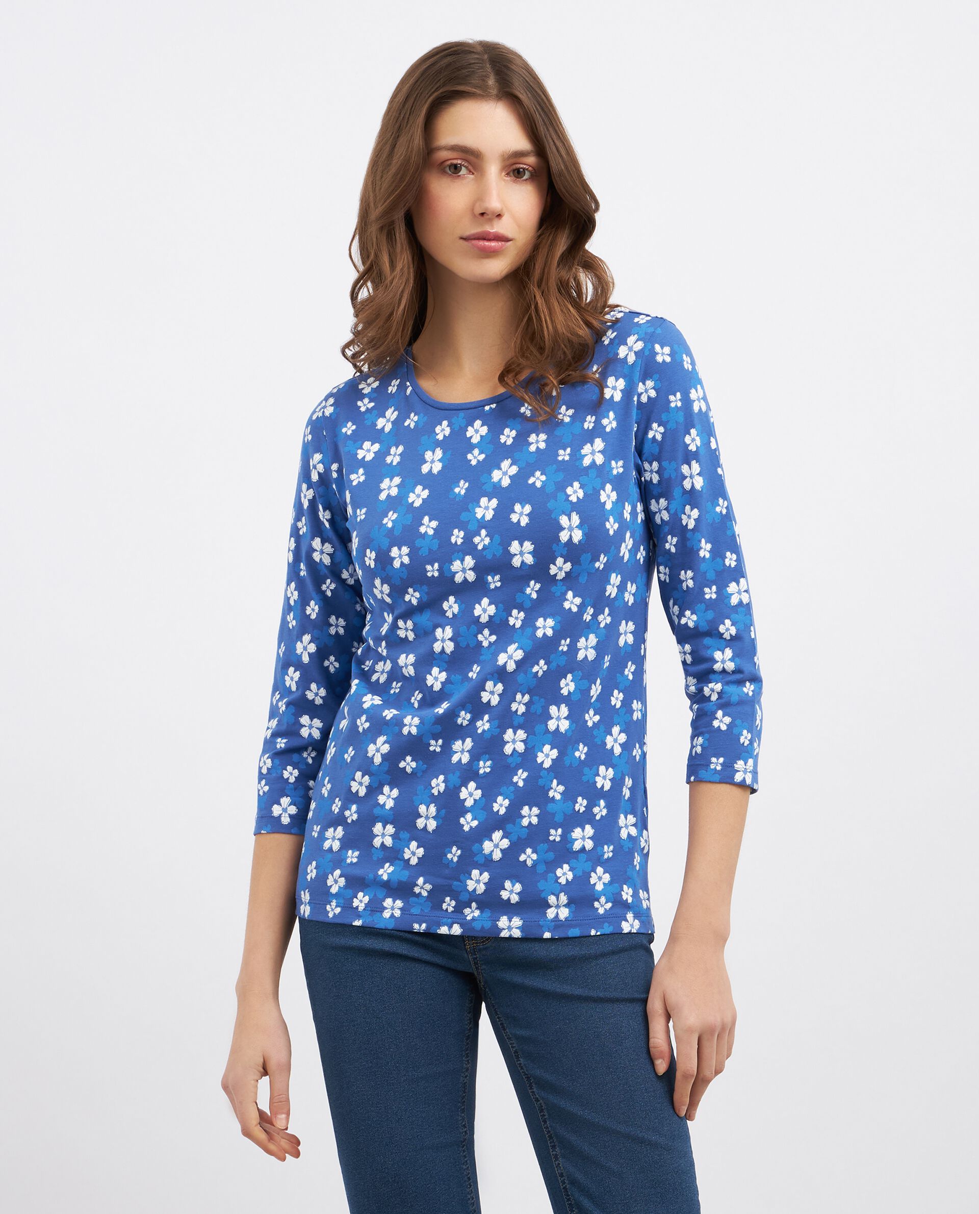 T-shirt floreale in cotone stretch donna