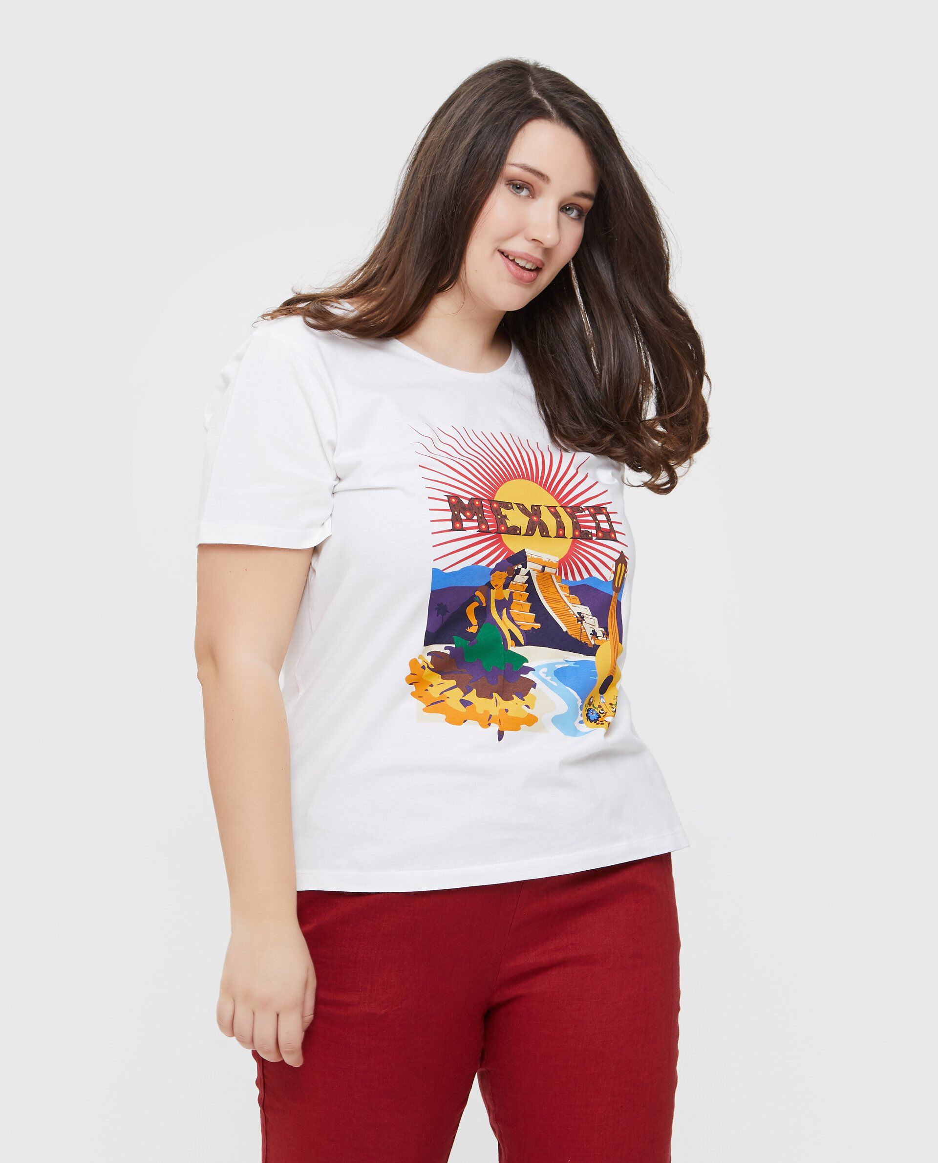 T-shirt con disegno in puro cotone Curvy donna