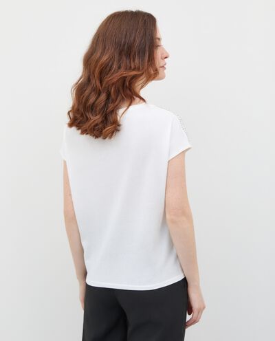T-shirt con strass in puro cotone donna detail 1