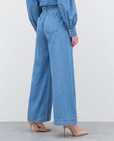 Pantaloni ampi con cintura in denim di puro cotone donna detail 1