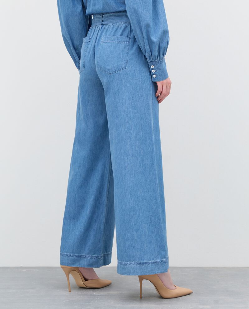 Pantaloni ampi con cintura in denim di puro cotone donnadouble bordered 1 cotone