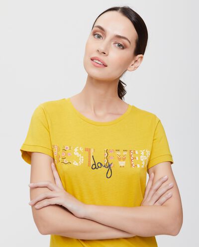 T-shirt in puro cotone gialla con lettering donna detail 2