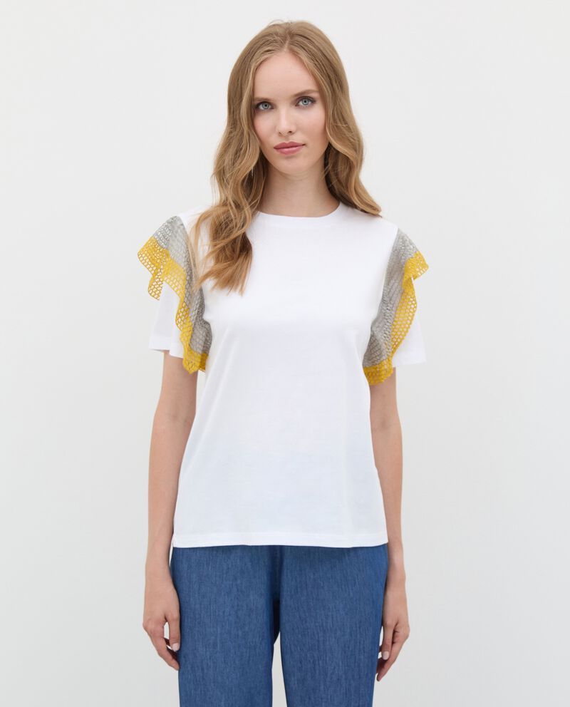 T-shirt con dettaglio volant in puro cotone donna single tile 0 