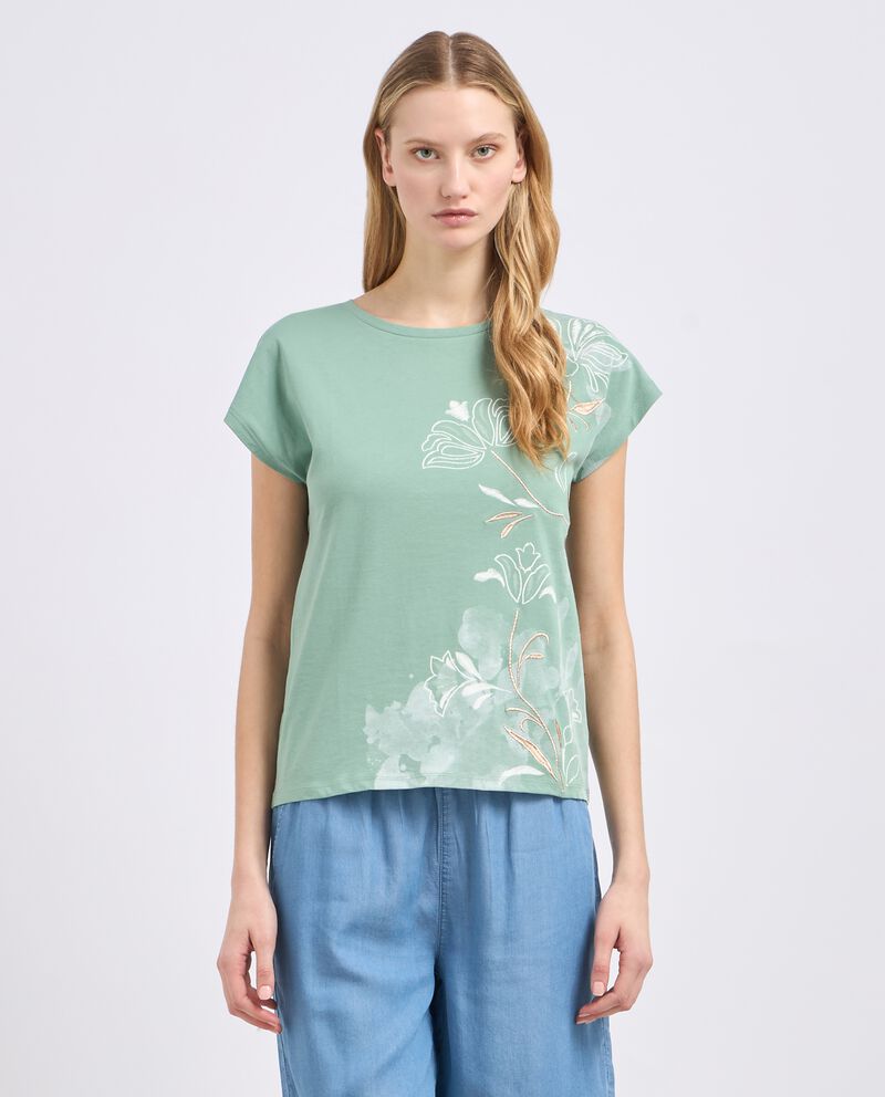 T-shirt in puro cotone con ricami donna cover