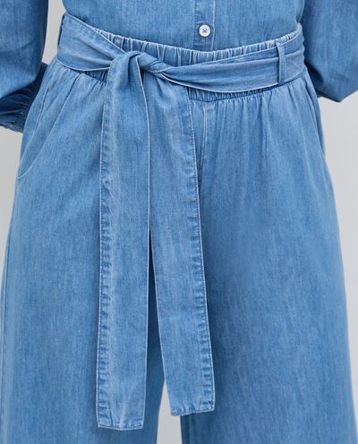 Pantaloni ampi con cintura in denim di puro cotone donna detail 2