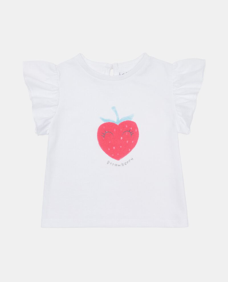 T-shirt stampata in puro cotone con rouches e glitter neonata cover