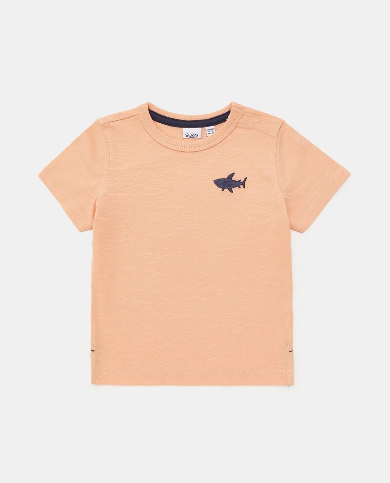 T-shirt tinta unita con ricamo squalo in puro cotone neonato single tile 0 
