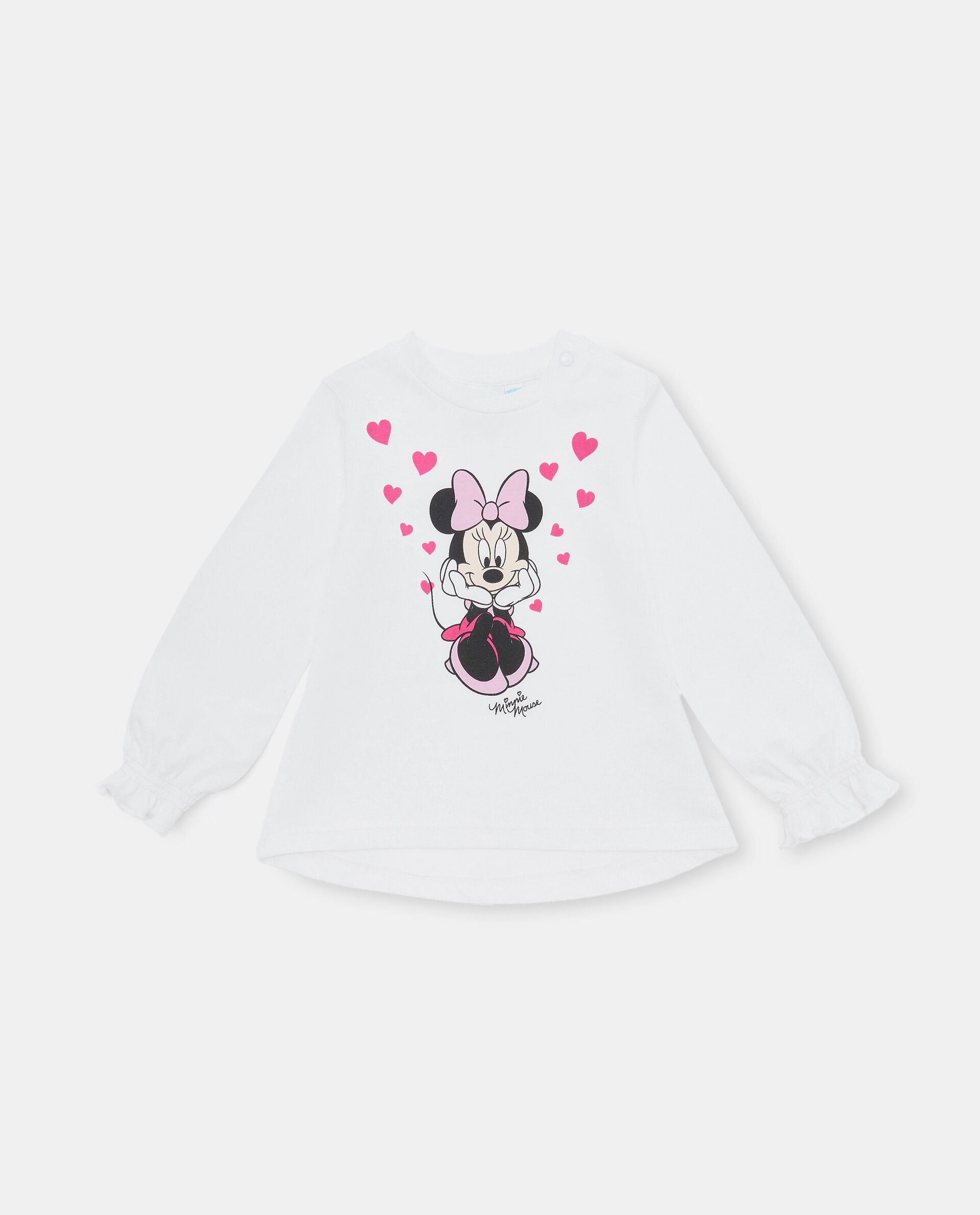 Maglietta svasata con stampa Minnie in cotone elasticizzato neonata