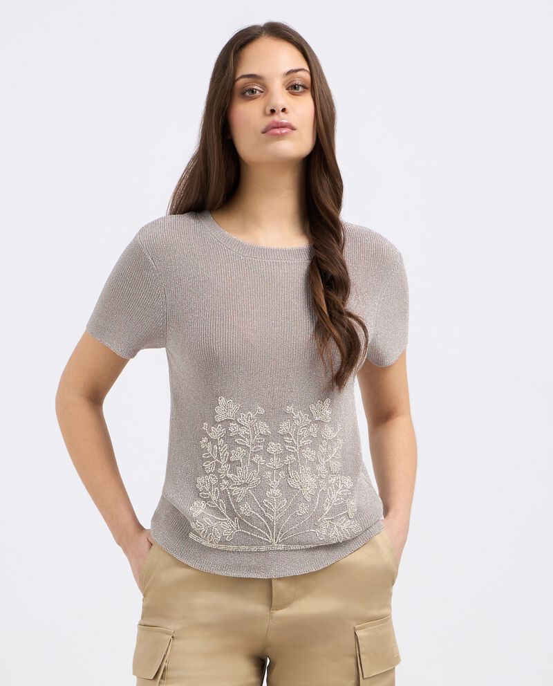 T-shirt in maglia di pura viscosa con applicazioni donna cover