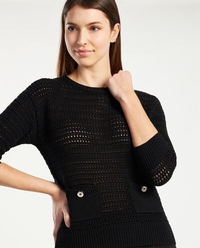 Pullover tricot traforato in puro cotone donna detail 2