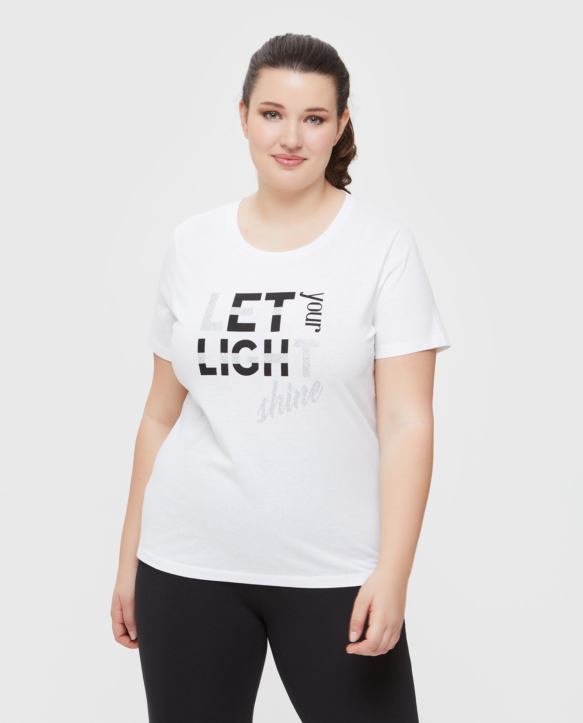T-shirt in puro cotone con lettering a contrasto Curvy donna