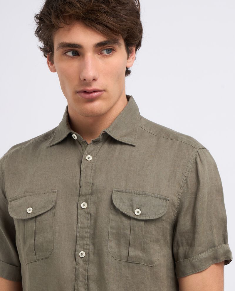 Camicia in puro lino con taschini uomo single tile 2 cotone
