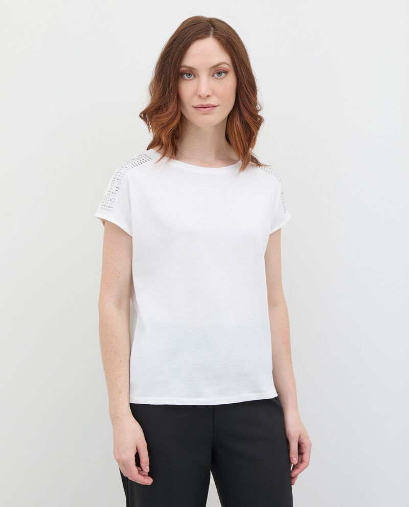 T-shirt con strass in puro cotone donna single tile 0 