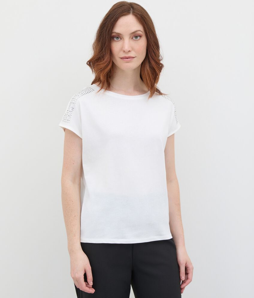 T-shirt con strass in puro cotone donna double 1 