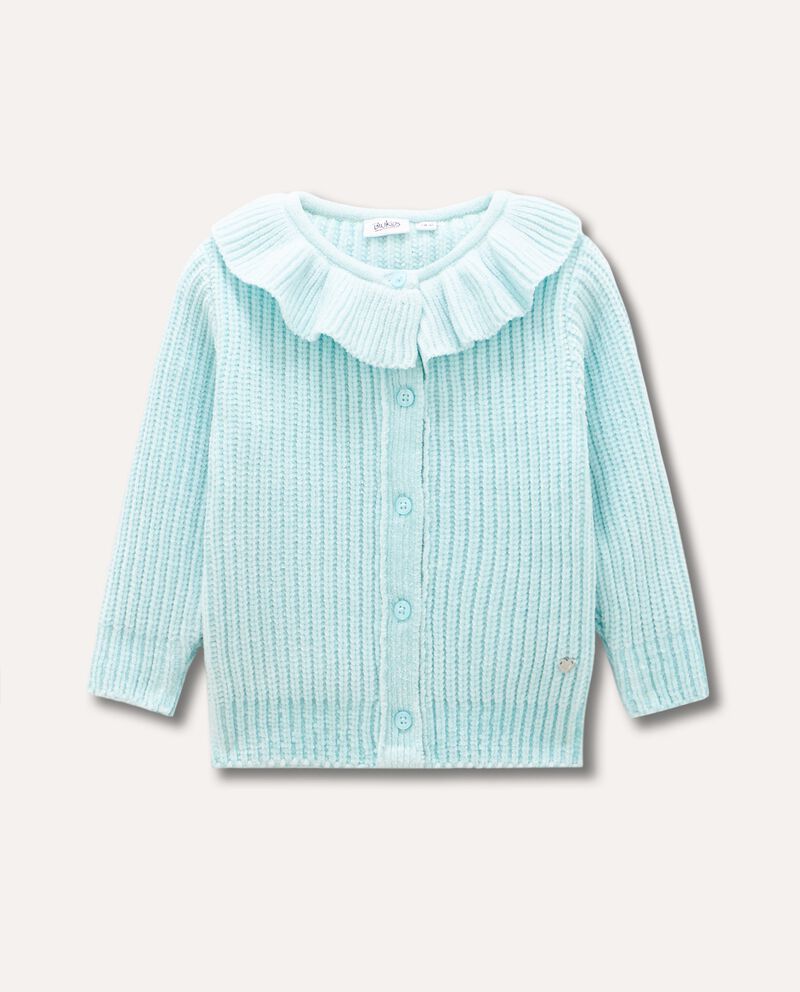 Cardigan in ciniglia tricot con rouches neonata cover