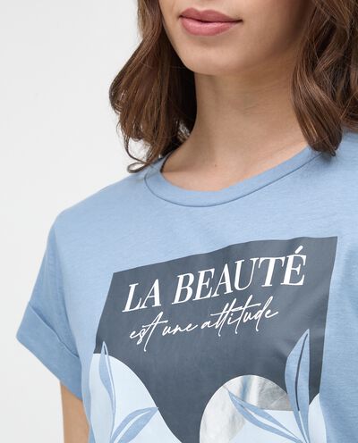 T-shirt stampata con maniche risvoltate in puro cotone donna detail 2