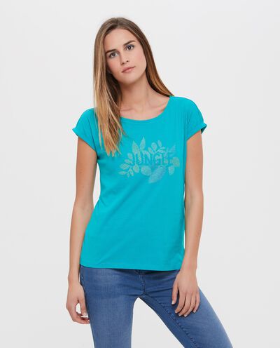 T-shirt con lettering e disegno in puro cotone donna detail 1