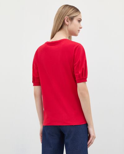 T-shirt puro cotone con maniche a palloncino donna detail 1