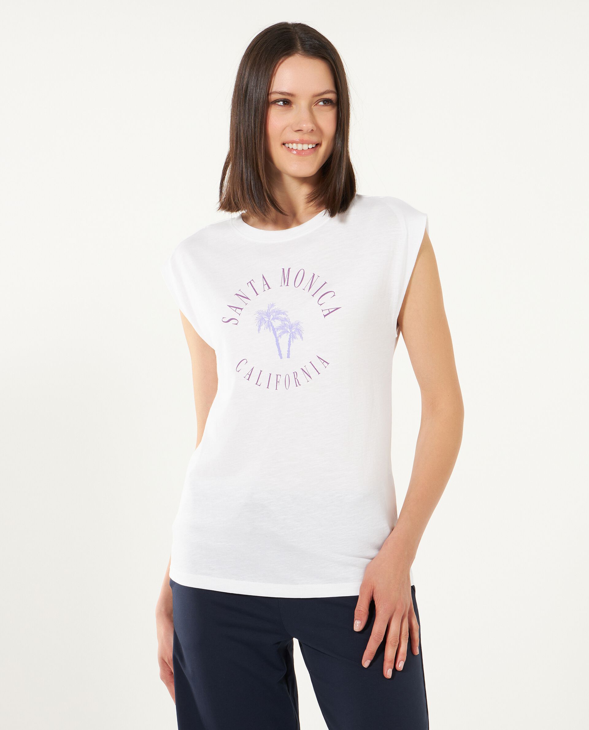 T-shirt smanicata con stampa donna